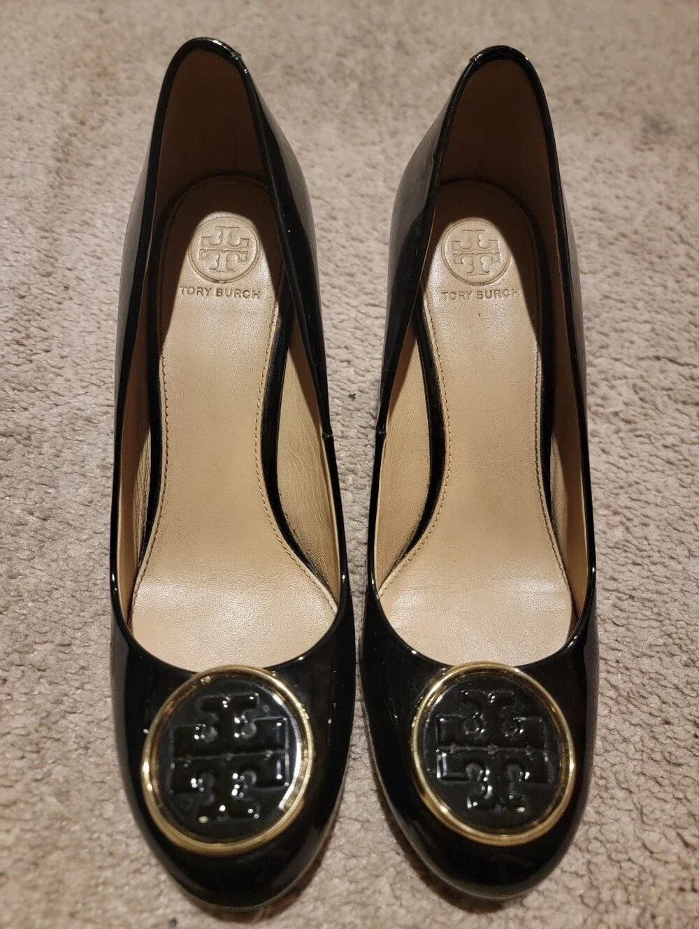 Tory Burch Twiggie Black Patent Leather Wedge Heels Size 8